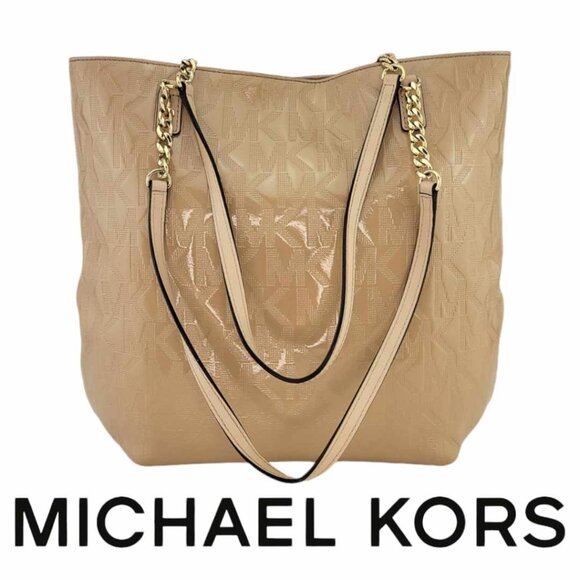 MICHAEL Michael Kors Handbags - Michael Kors Jet Set NS Chain Tote Shoulder MK Signature Patent Leather Nude